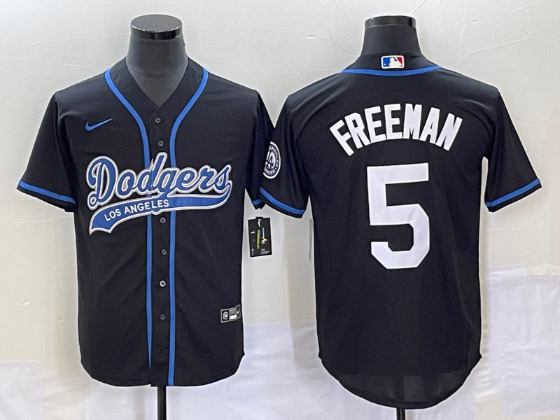 Men's Los Angeles Dodgers Freddie Freeman #5 Black Jersey Joint Edition